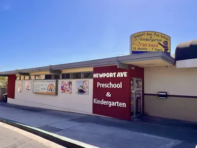Front view of Newport Ave Preschool showing the school name at the entrance, representing secure and welcoming access